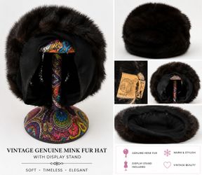 Vintage genuine mink fur hat with display stands
