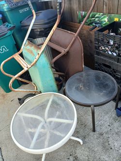 2/Patio Side Tables! 2/Vintage Wheelbarrow's Must Go!