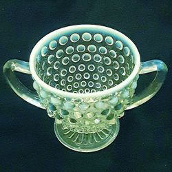 Art Deco Moonstone Hobnail Depression Glass Sugar Bowl Opalescent Glass