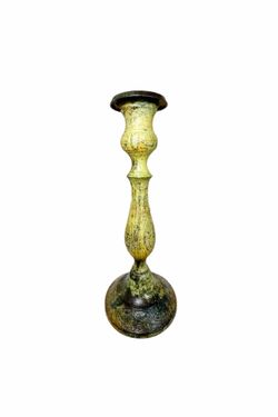 Vintage Brass Candlestick With Verdigris Finish – Neoclassical, Made in India.