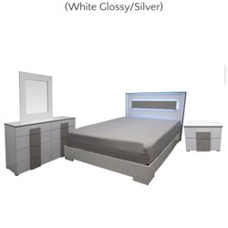 White Glossy Queen Bed Bedroom Set 