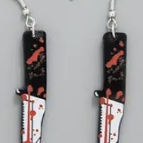 bloody switchblade knife Halloween dangling earrings