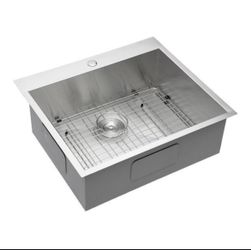 NEW STEEL Drop In Stainless Steel Undermount 25-in x 22-in Stainless Steel Single Bowl Kitchen Sink