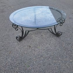 CONTEMPORARY GLASS AND METAL ROUND COFFEE TABLE