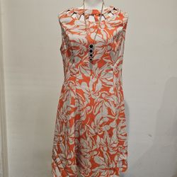 Orange And White Sleeveless Dress XXL
