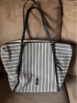 Black and White Woven Patterned Tote Bag by Thacker New York