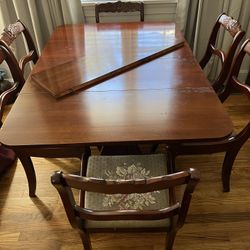 Antique Table With Leaf And 6 Sturdy Chairs