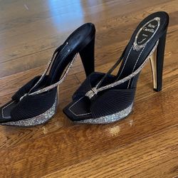 Rene Caovilla Black Heels With Swarovski Crystals Size 7.5