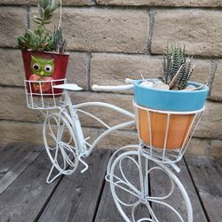 21.25" Length, WHITE Bike Table Top Planter, Distressed Table Top Decor