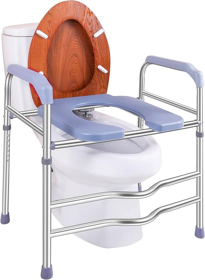 Deewow Raised Toilet Seat with Handles, Adjustable Height, Holds 400 lbs.