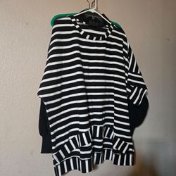 QVC HSN Attitudes by Rene White Striped Knit& black  Sweater