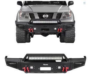 Front Bumper heavy duty steel Compatible with 2005-2022 Nis-san Frontier w/Winch Plate&5 LED lights & 2PCS D-Rings & Sensor Holes(Black)