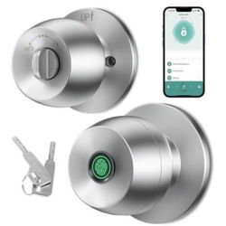 Fingerprint door knob, smart door knob, intelligent biometric fingerprint door lock, keyless entry, controllable via app, suitable for bedrooms, stora