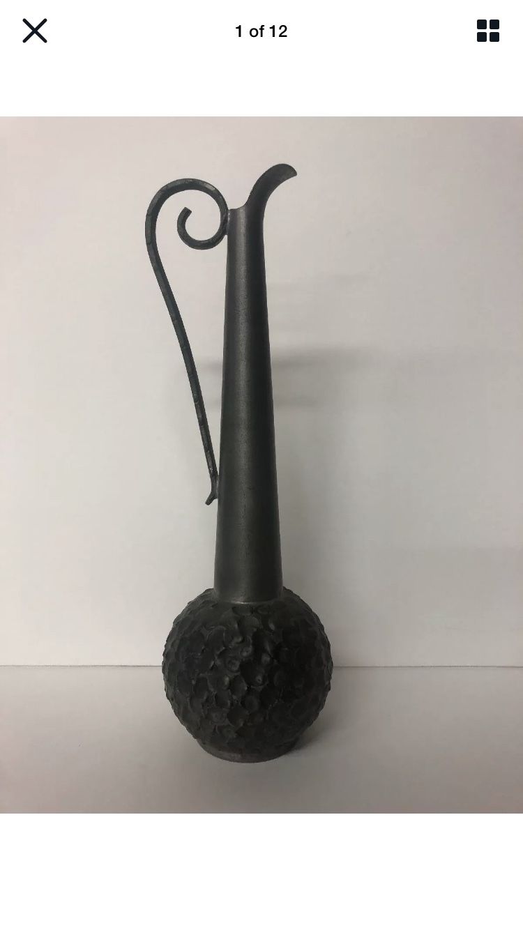 Vintage pewter pitcher vase Norway 11”