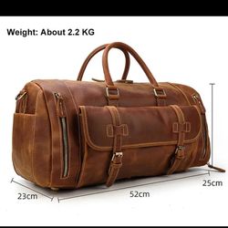 Luufan Genuine Leather Men's Travel Bag With Shoe Pocket Retro Crazy Horse Leather