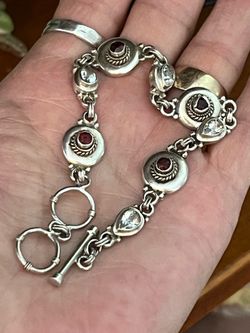 Vintage Sterling Silver Garnet and Aqua Bracelet