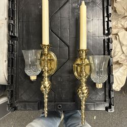 Pair Wall Sconces With Glass Hurricane Shades