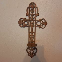 Cast Iron Cross Sconce Candle Holder Wall Decor 20"