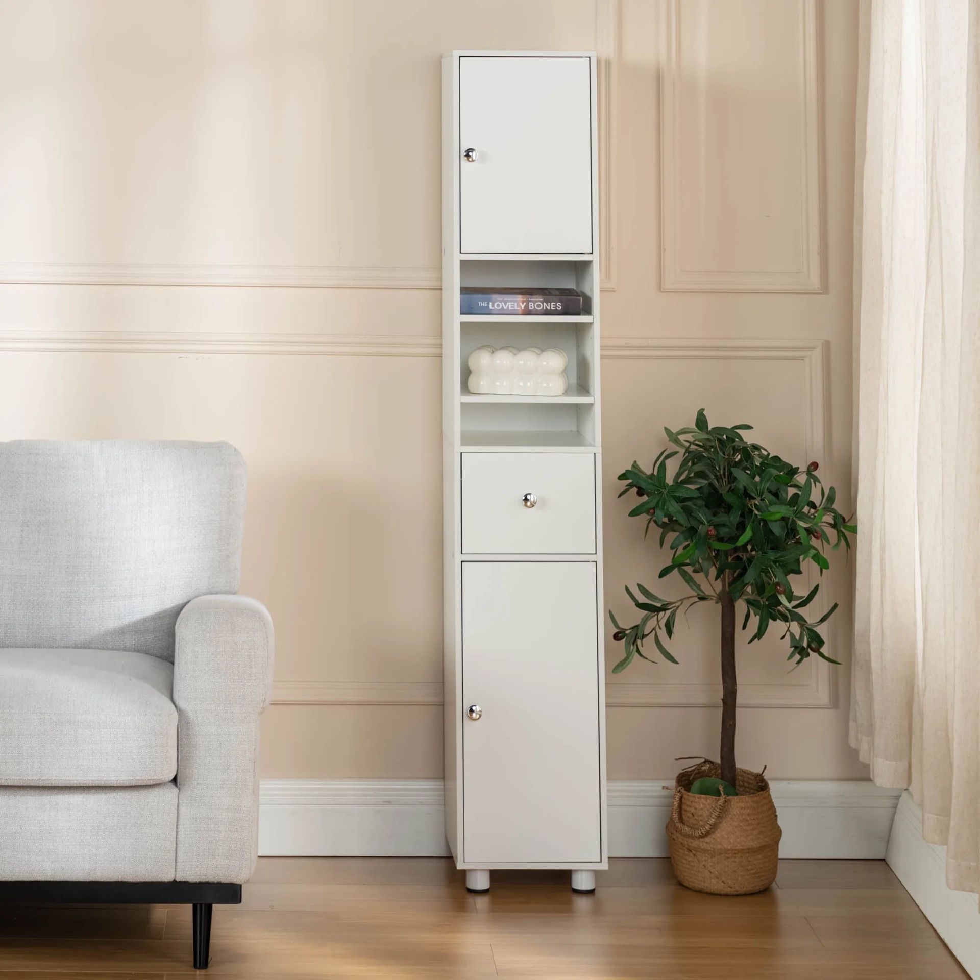 Homy Casa Jericho 63” Free Stand Bathroom Cabinet White Storage Tower 