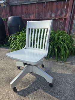 White solid wood rolling office chair