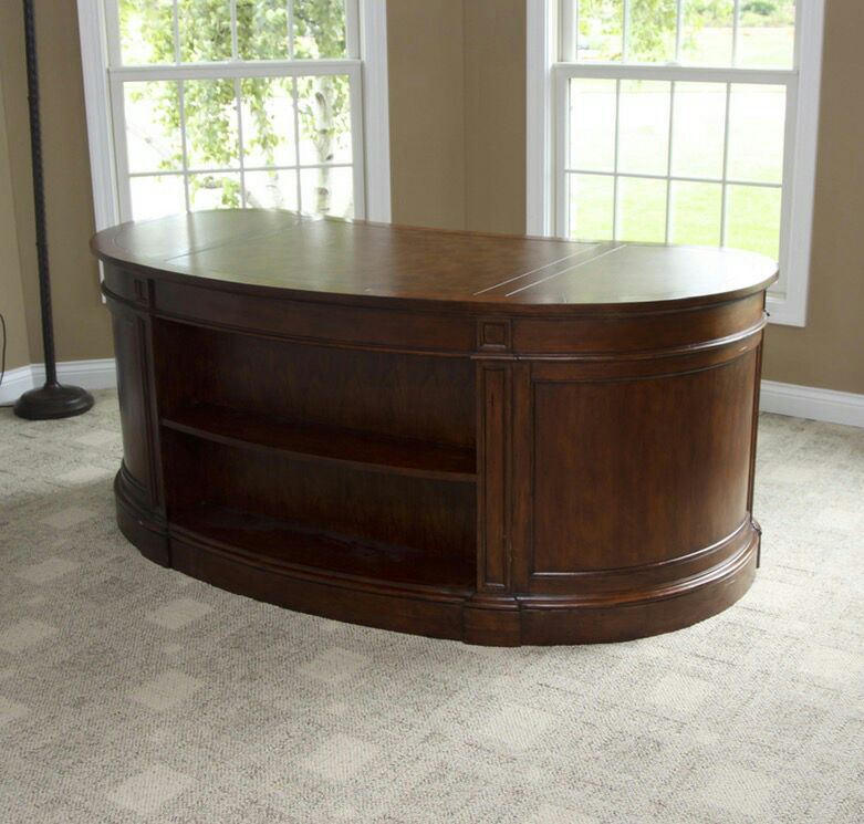 Kidney-shaped leather inlay executive desk