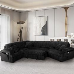 Brand New Super Plush Comfy Pullout Corduroy Sectional Set 