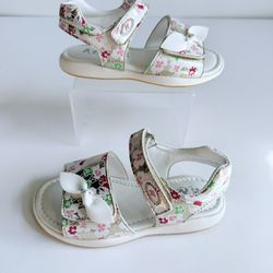 Naturino Girls Floral Bow Sandals White Pink Green Size 10.5 EU 27 New in Box