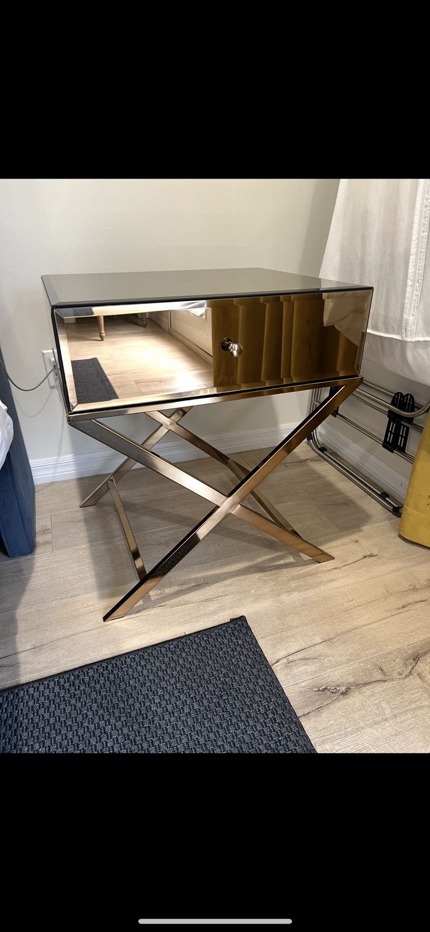 Mirrored Accent Table Nightstands Gold Champagne Finish