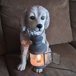 VINTAGE DOG LOVERS GIFT STATUE WITH LAMP