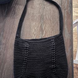 Handmade Crochet Shoulder Bag Black Solid