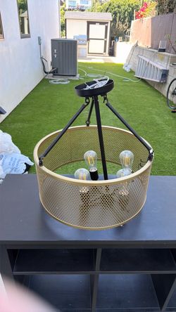 Gold and Black Mesh Drum Chandelier