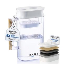 Nakii Water Filter Pitcher - Long Lasting 150 Gallons, Supreme Fast Filtration and Purification Technology, Removes Chlorine, Metals for Clean Tas v N