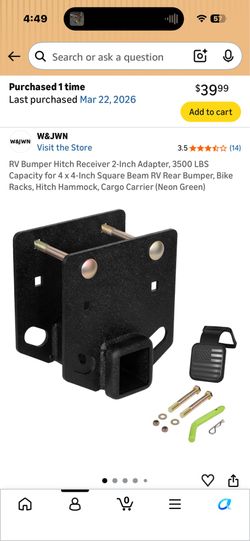 RV receiver hitch bolt on