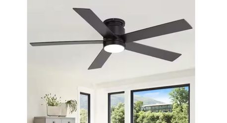 Breezary Propeller 52 in. Indoor Black Flush Ceiling Fan with Integrated LED Light and Remote 