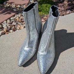 ASOS DESIGN heeled chelsea boot in silver with diamante studs