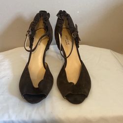 Preview International Brown Suede Open Toe Heels