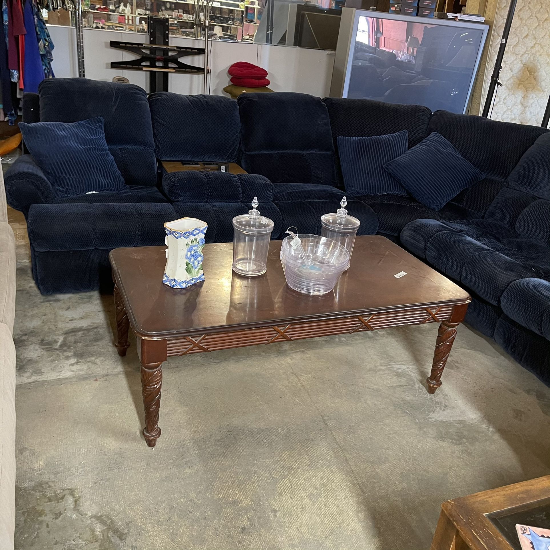 Blue Sectional Hideabed Couch With Dual Massaging Recliners for Sale