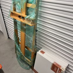 Wood Easel And 3 24”x24”x2” Canvases 