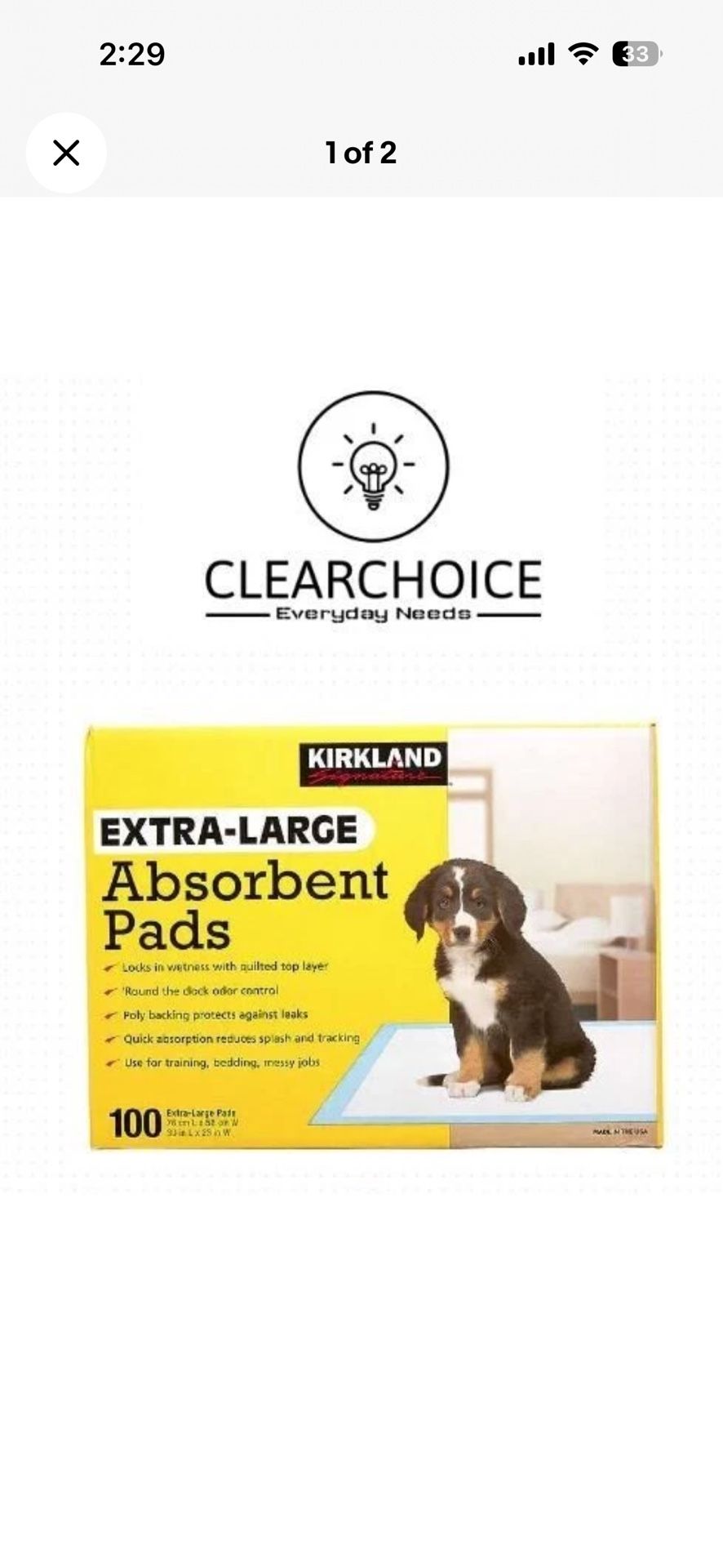 Kirkland Signaturee Extra-Large Absorbent Pads - 30 in L X 23 in W - 100-count