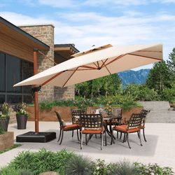 11x11 PURPLE LEAF Double Top Square Aluminum Sun Umbrellas in Wood Color