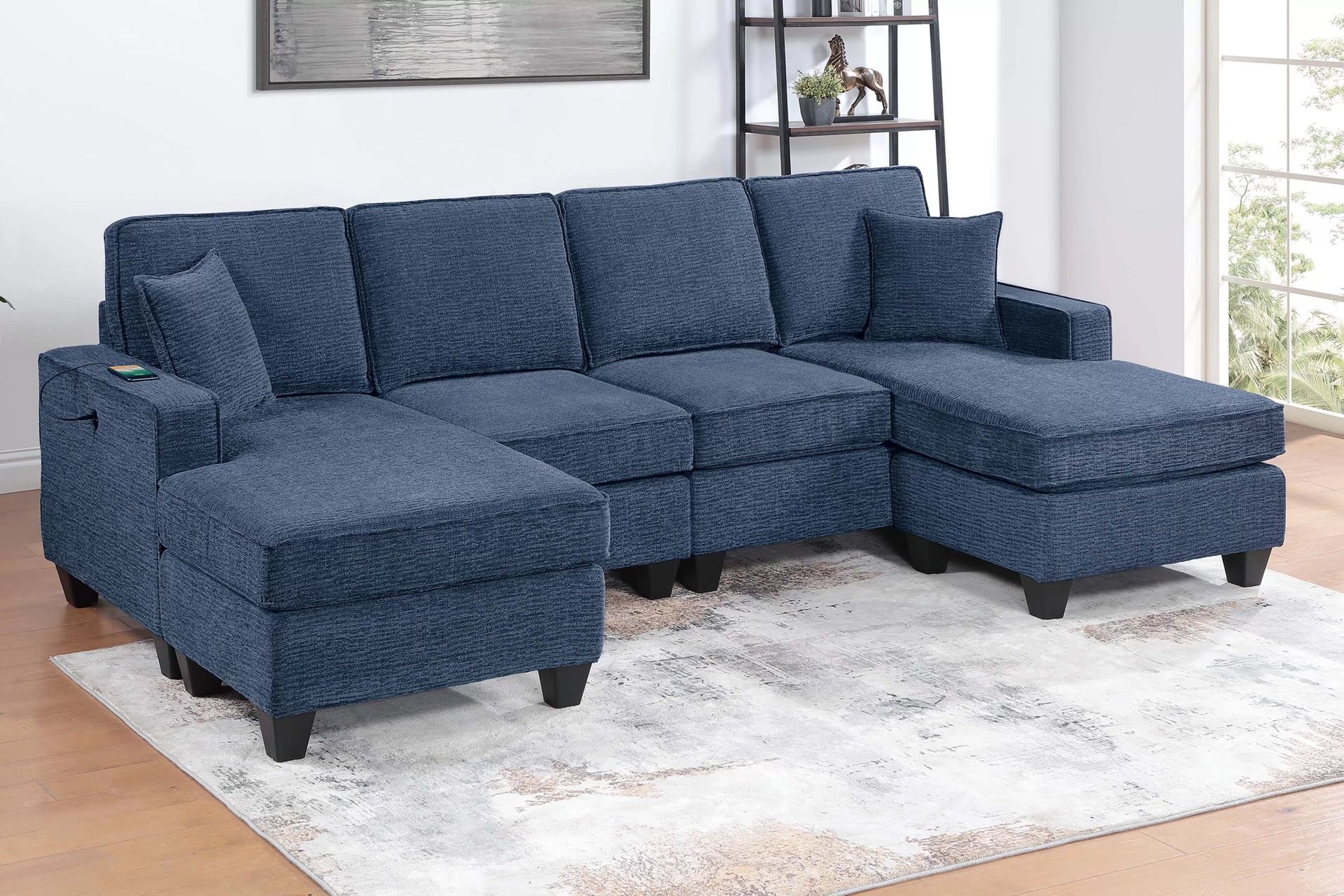 New Blue Chenille Sectional Couch Sofa with USB Port! Free Delivery 🚚!