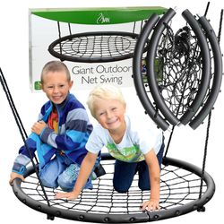 Tree Net Swing w Hanging Rope and Rings - Giant 40" Wide 