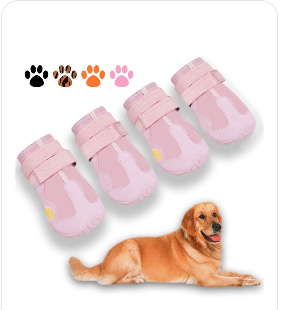 Waterproof Dog Booties, M-L Size 8 Pink
