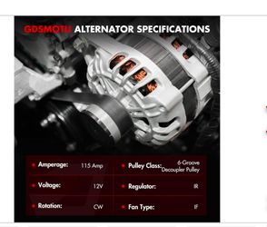 New Alternator Compatible for Chevrolet for Malibu 3.5L 2004-2009
115Amp/12Volt High Output Alternator Replaces 11069, AVA0063, 1(contact info removed