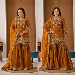 Indian Pakistani Tradition Designer Shalwar Kameez Embroidery Silk
