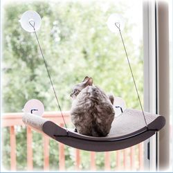 Mount Cat Window Perch Kitty Sill Scratcher Cradle, Sturdy Window Perch for Large Cats, Steel Frame Scratcher Hammock with Strong Suction Cups for Gla