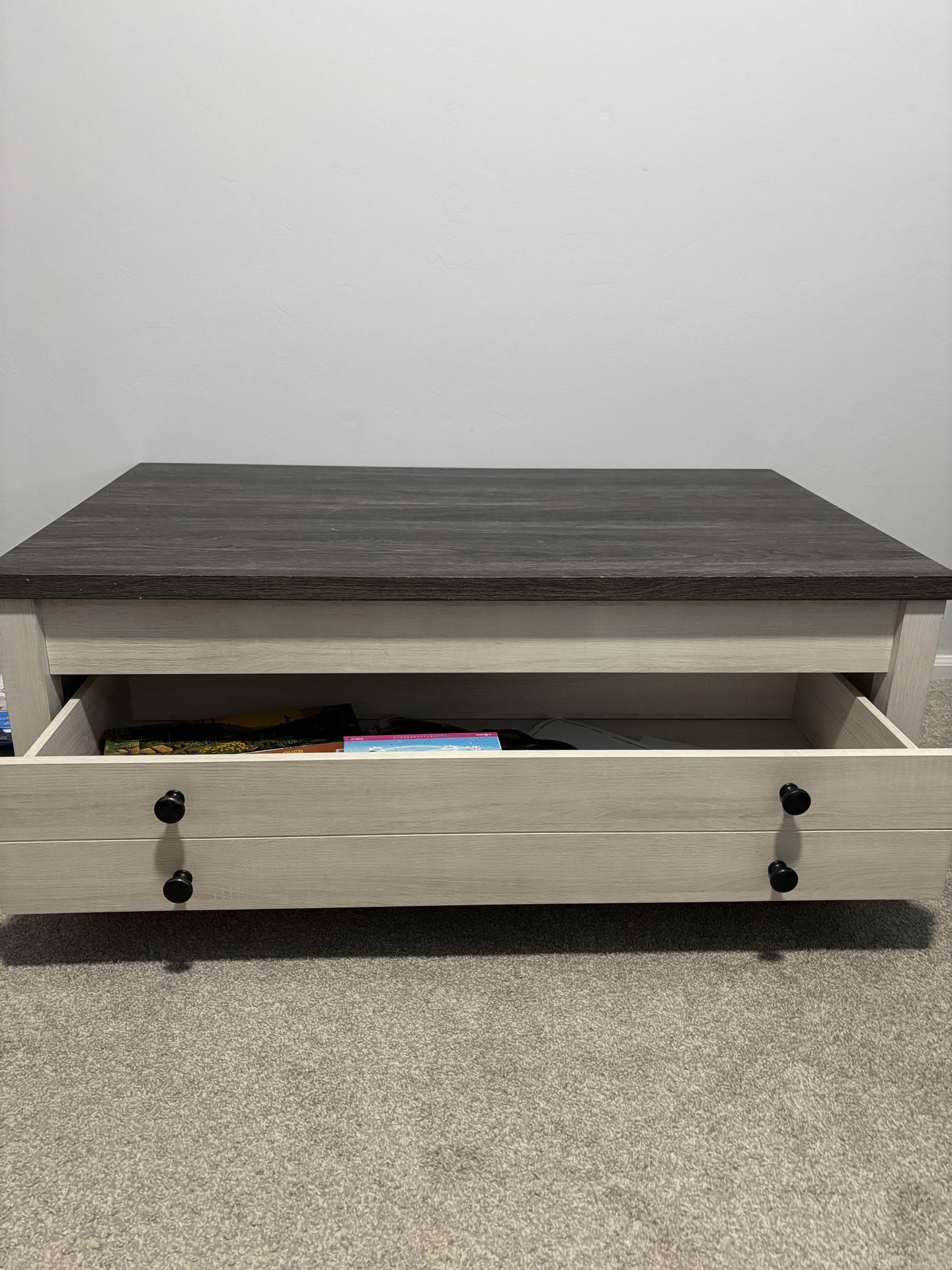 Lifting Coffee Table White With Wood Top