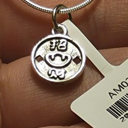 .925 Sterling Silver Stamped Chinese Blessings Pendant / Charm