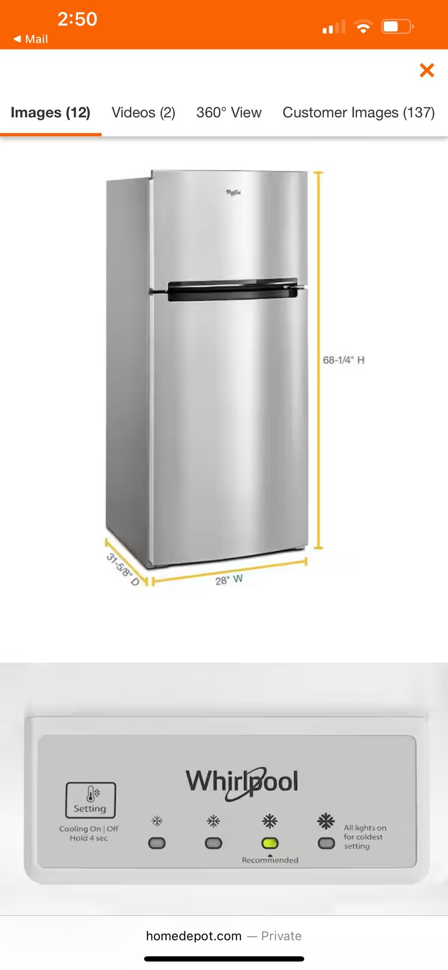 Brand New Whirlpool Stainless Steel Fridge 