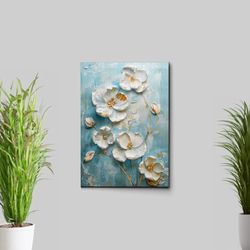 Floral Canvas Wall Art - Blue Gray Botanical Print E69